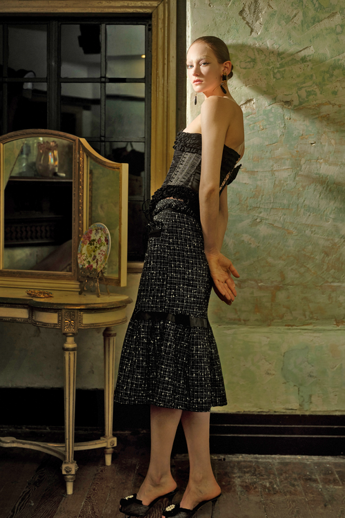 Black Tweed Fringe Midi Skirt