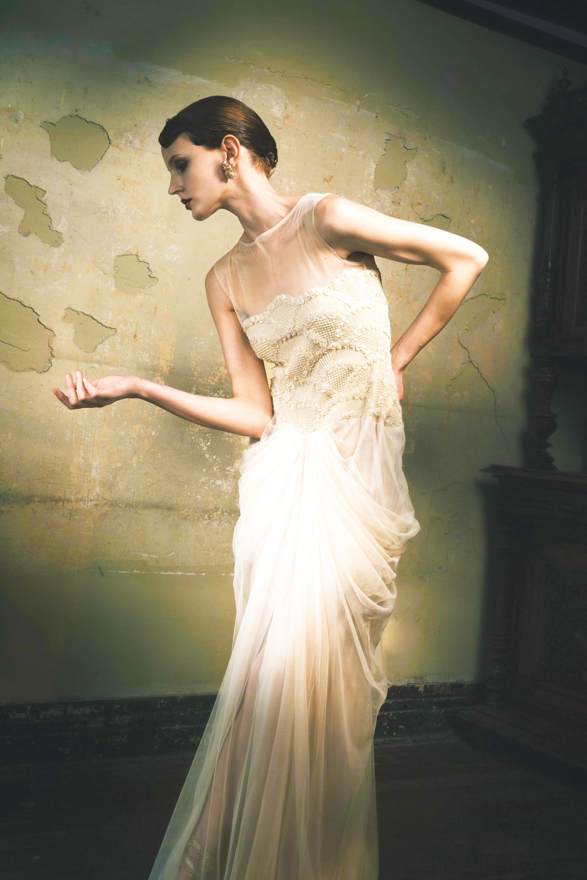 Blush Embroidered Illusion Neckline Gown