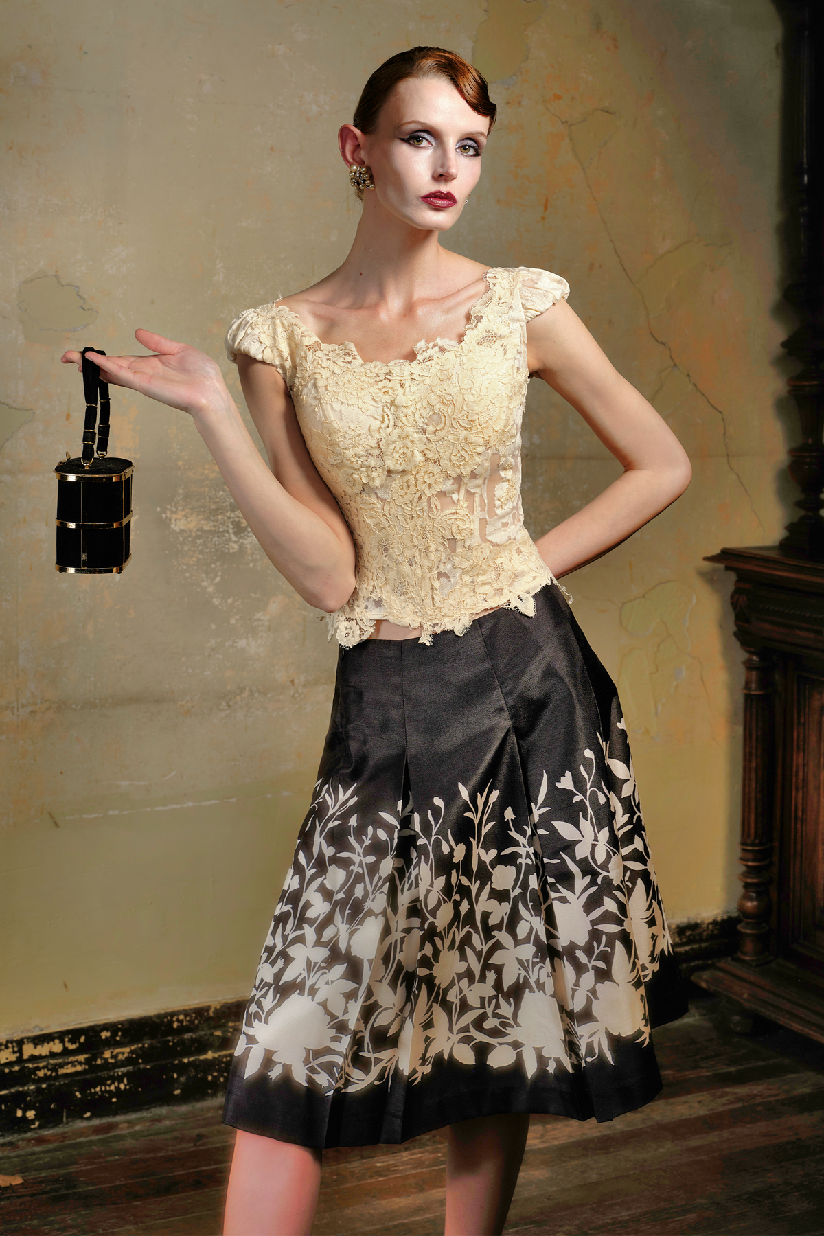 Cream Lace Applique Corset Top