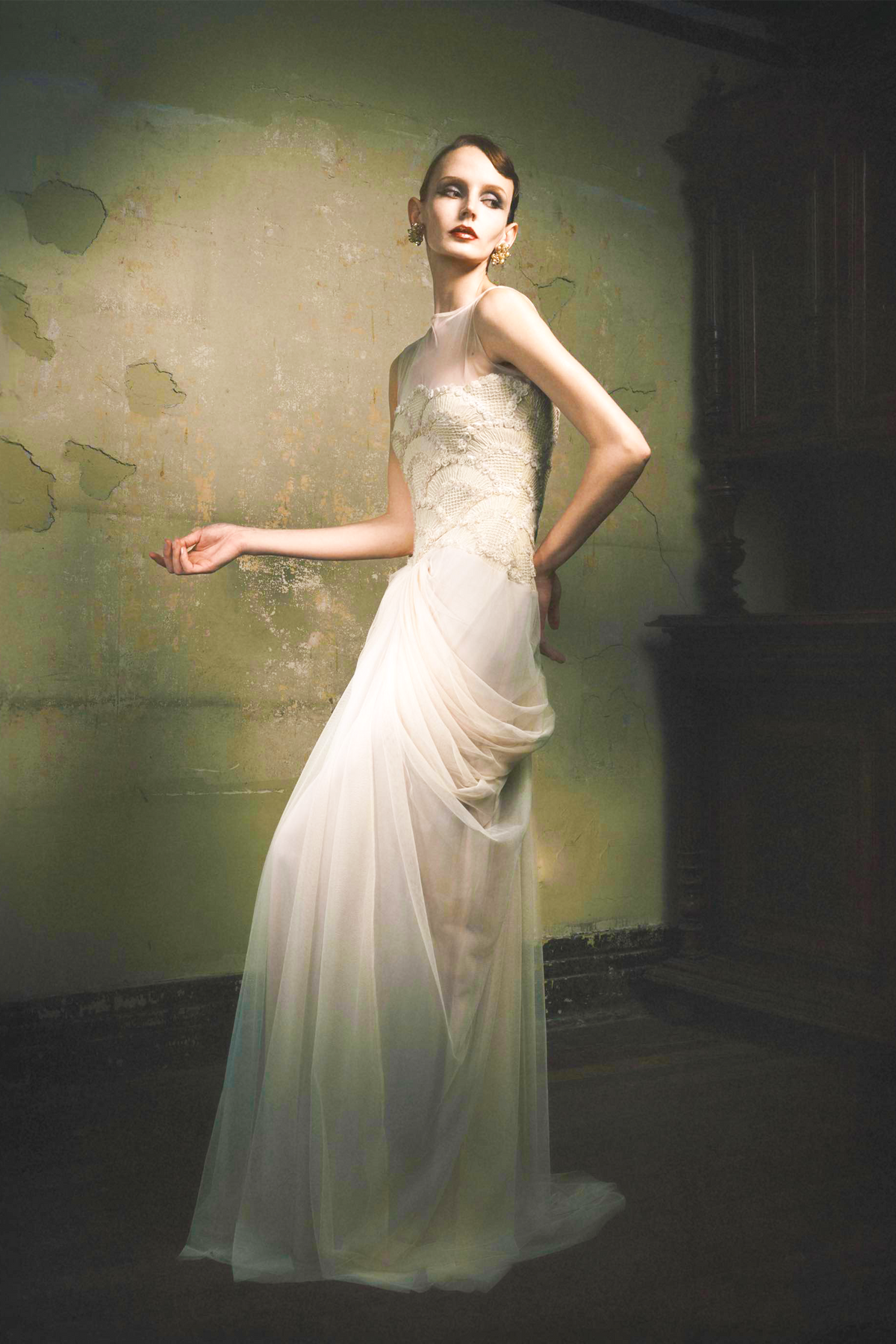 Blush Embroidered Illusion Neckline Gown