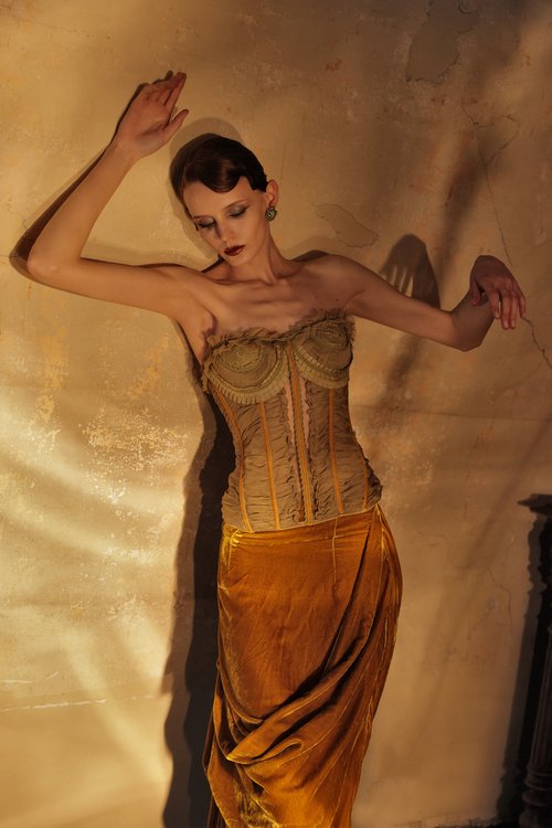 Sage Green Ruffled Lace Corset Top