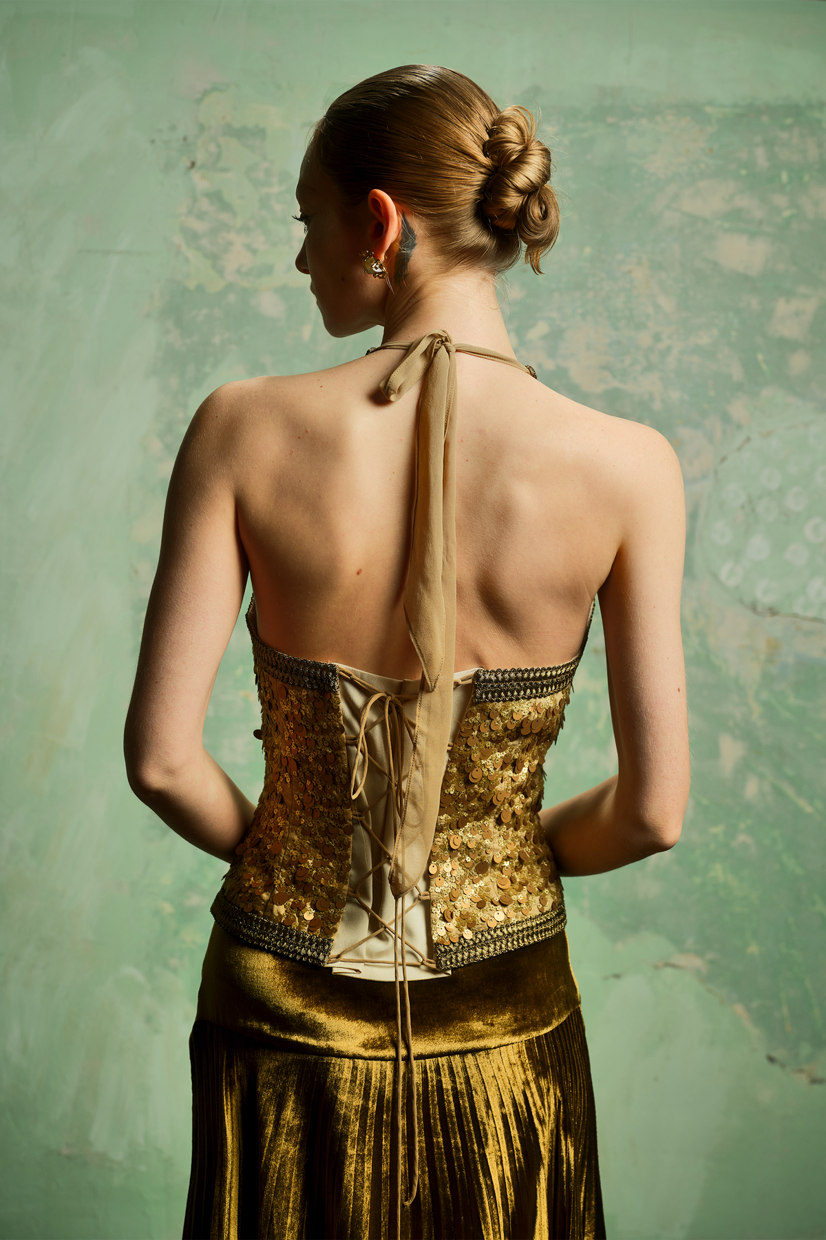 Bronze Sequin Halter Top