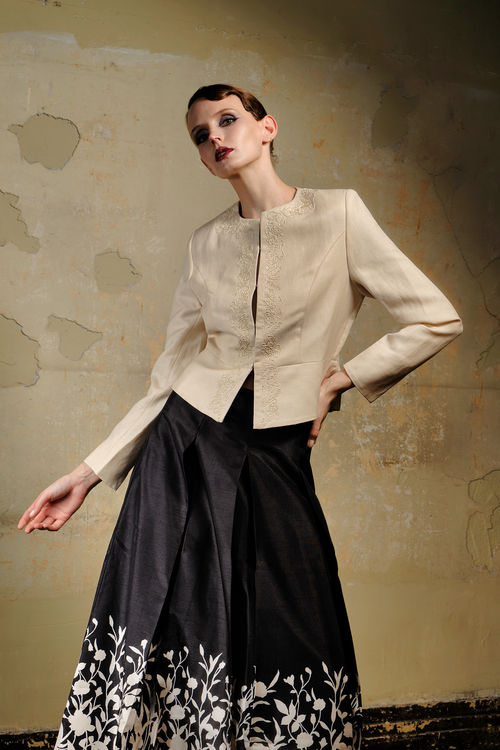 Ivory Embroidered Wool Linen Blazer