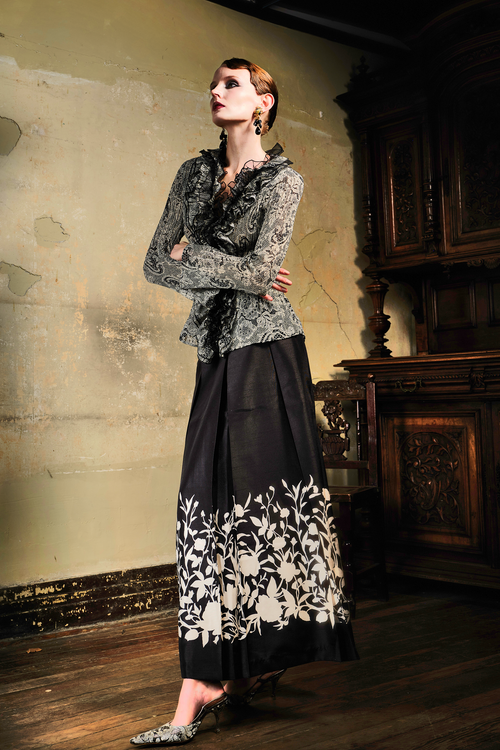 Black Lace Ruffle Blouse