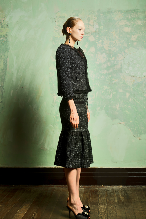 Black Tweed Silk Lace Trim Jacket
