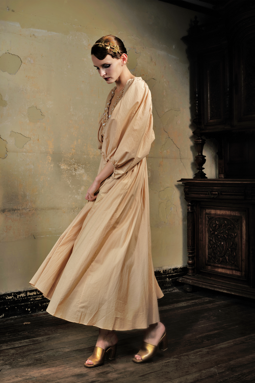 Almond Puff Sleeve Cotton Maxi Dress