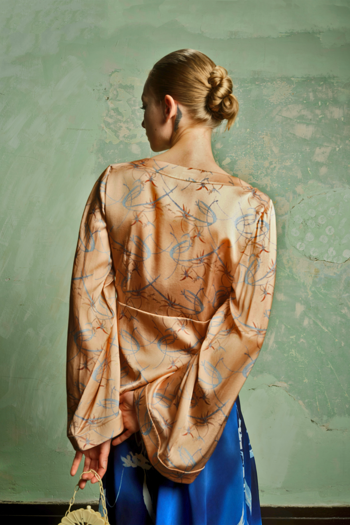 Peach Floral Silk Wrap Top