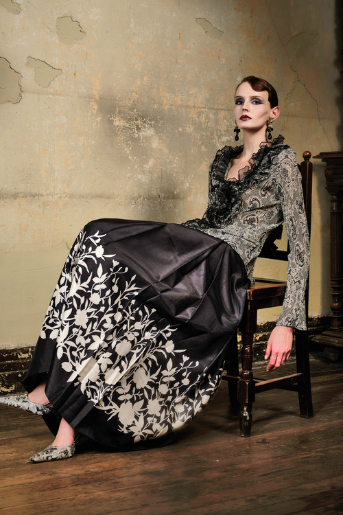 Black Lace Ruffle Blouse