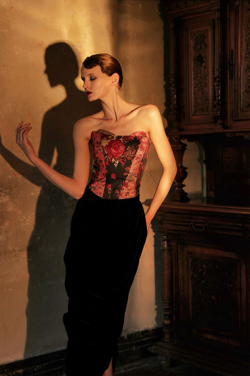 Rose Jacquard Strapless Corset Top
