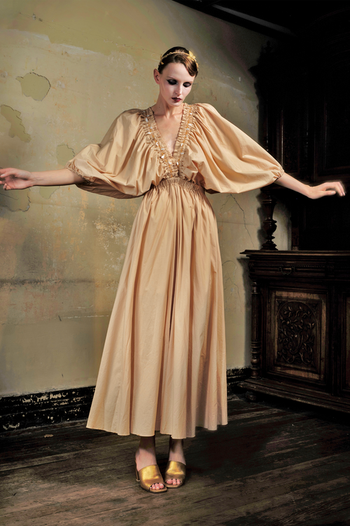 Almond Puff Sleeve Cotton Maxi Dress