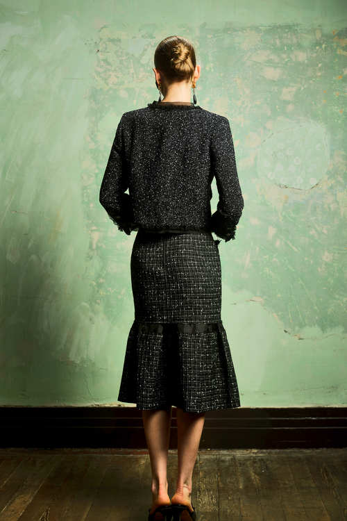 Black Tweed Silk Lace Trim Jacket