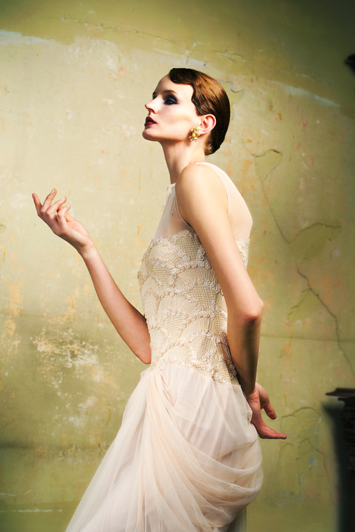 Blush Embroidered Illusion Neckline Gown
