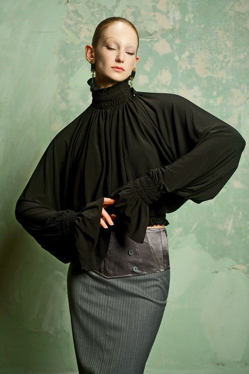 Black Balloon Sleeve Blouse