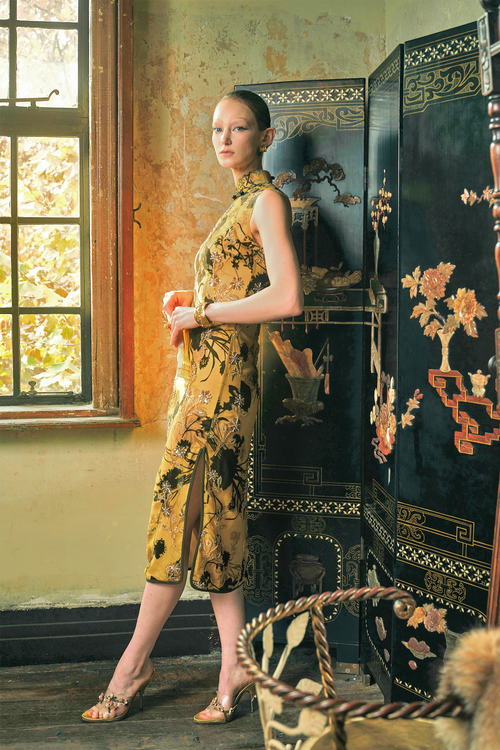 Gold Velvet Qipao Dress