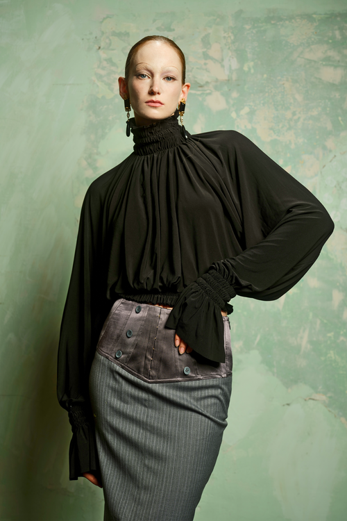 Black Balloon Sleeve Blouse