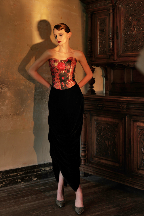 Rose Jacquard Strapless Corset Top