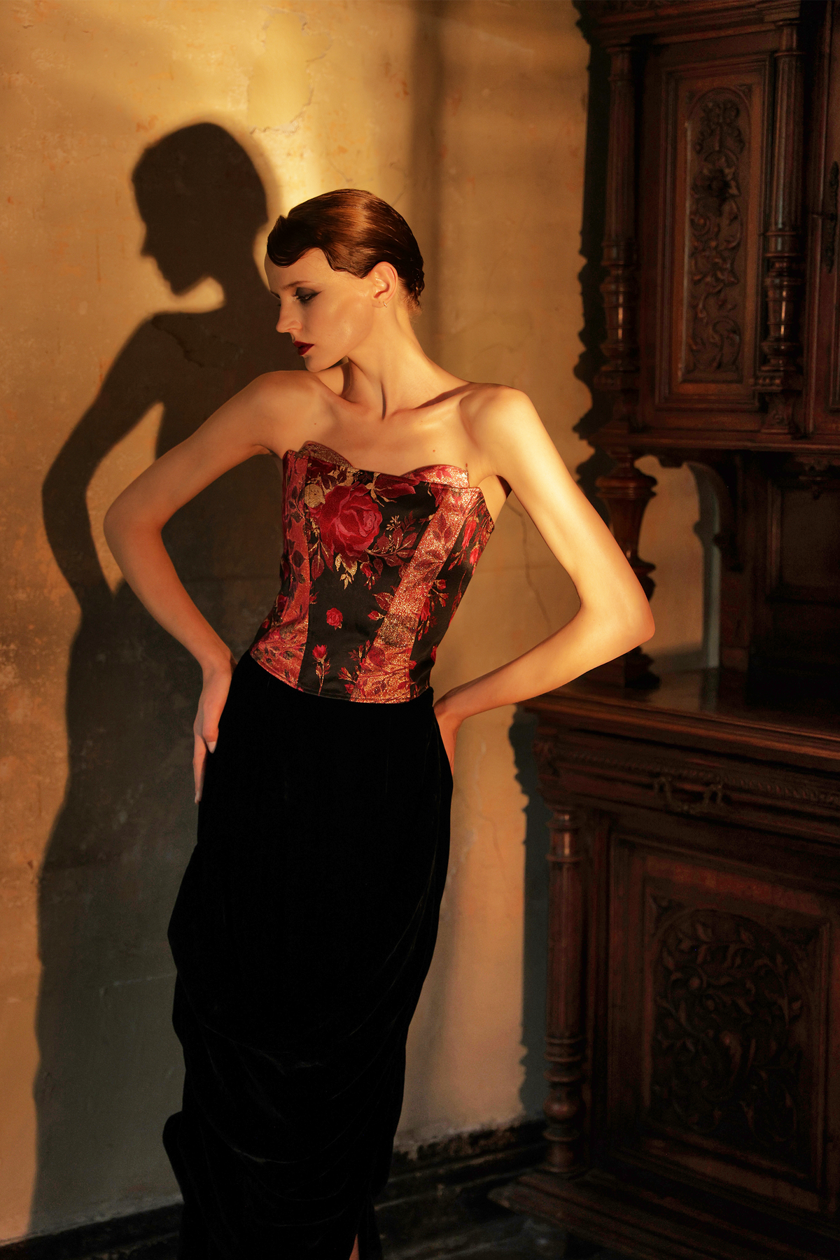 Rose Jacquard Strapless Corset Top
