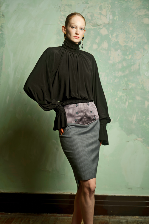 Black Balloon Sleeve Blouse