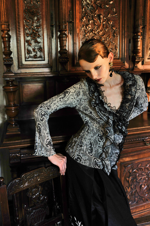 Black Lace Ruffle Blouse